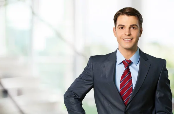 Retrato Hombre Negocios Guapo Traje Fondo —  Fotos de Stock