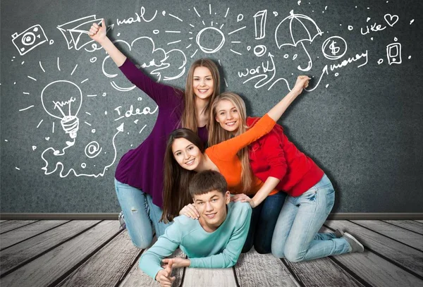 Grupp Glada Tonåringar Isolerad Bakgrunden — Stockfoto