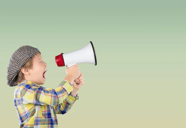 Little boy using megaphone shouting — Stock Photo, Image