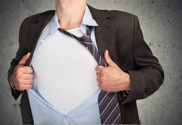 Uomo Affari Strappa Camicia Fingendo Essere Superuomo — Foto Stock