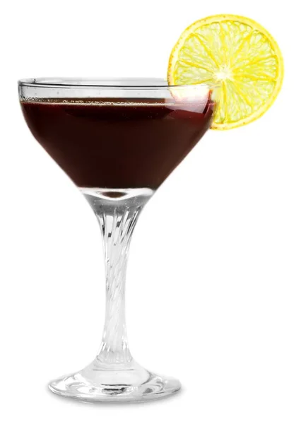 Крупним Планом Свіже Смачне Червоне Вино Склянці Лимоном — стокове фото