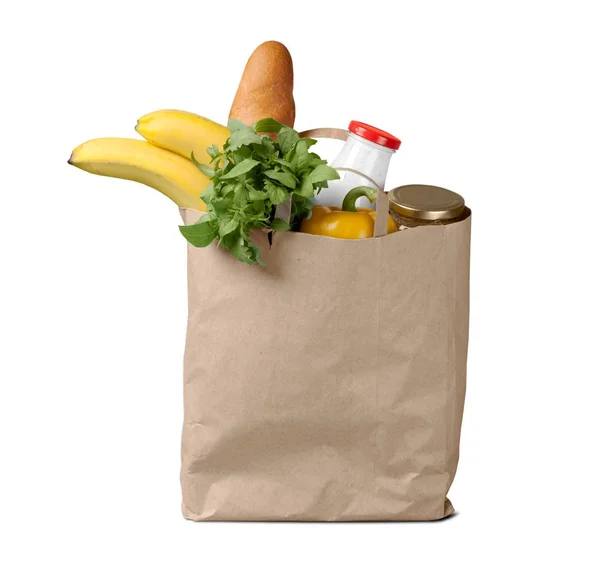Saco Compras Com Produtos Supermercado Segundo Plano — Fotografia de Stock