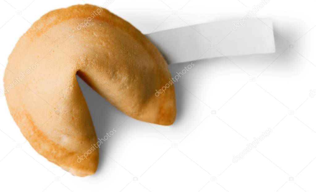 Fortune cookie with blank slip isolated on  background