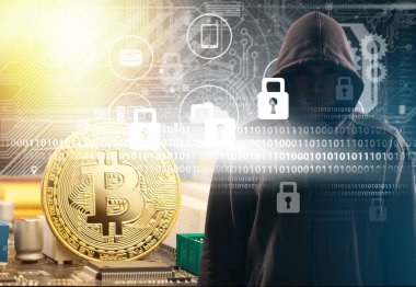 Bilgisayar korsanı ve Bitcoin kripto para birimi, engelleme zinciri teknolojisi