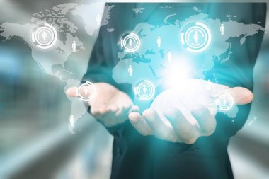 arka plan dijital simgeleri ile işadamı 