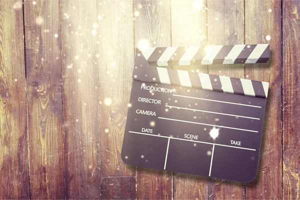 Movie Clapper Board Wooden Background — Stock Photo, Image