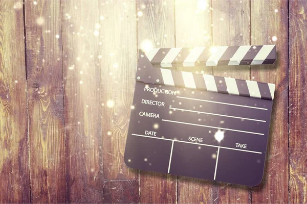 Filme Clapper Board Fundo Madeira — Fotografia de Stock