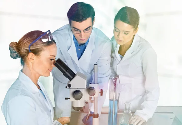 Group Gcientist Laboratory Working Microscope — Stockfoto