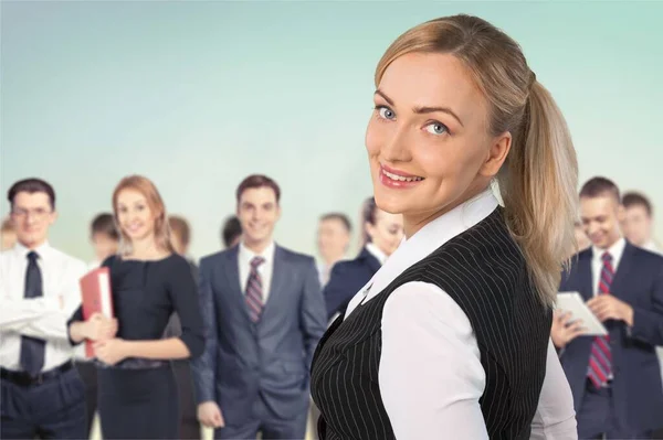 Happy Business Woman Smile Look Business Group — Fotografia de Stock