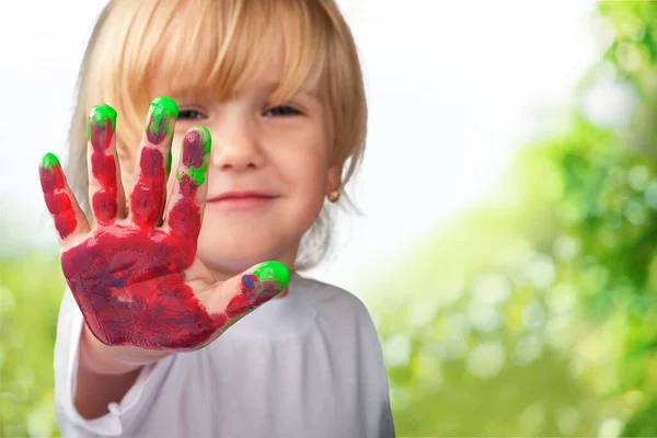 Cite Little Boy Painted Hand — Stock Photo, Image