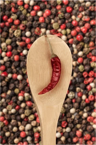 Red Pepper Wooden Spoon — Stock Photo, Image