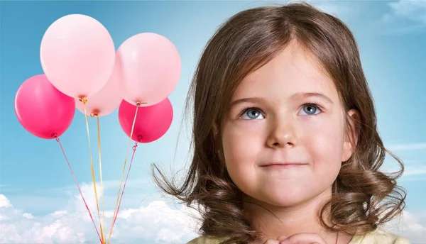 Cute Little Girl Air Balloons Background — Stock Photo, Image