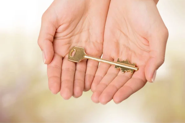 Hands Person Holding House Key — Stock Photo, Image