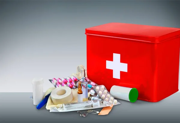 Eerste Hulp Kit Met Medische Benodigdheden — Stockfoto