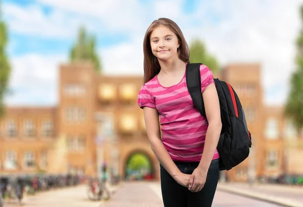 Portrait Happy Smiling Young Girl Backpack — Stock Photo, Image