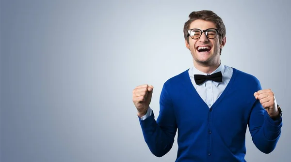 Homem Engraçado Com Laço Fundo Claro — Fotografia de Stock