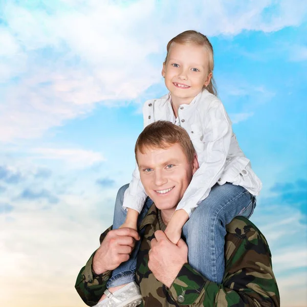Soldier Dad Your Little Child — Stock Fotó