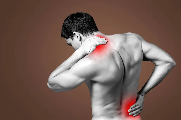 Strong Man Neck Pain Back View — Stock Photo, Image