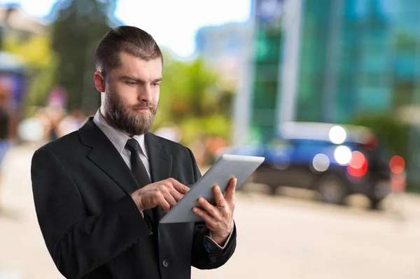 Empresário Usando Computador Tablet — Fotografia de Stock