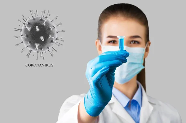 Médecin Avec Éprouvette Dans Les Mains Scientifique Concept Virus Corona — Photo