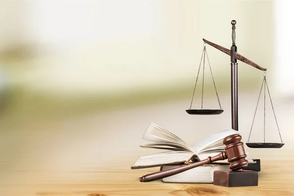 Law scales on table — Stock Photo, Image