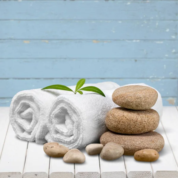 Zusammensetzung Der Wellness Produkte Auf Holztisch — Stockfoto