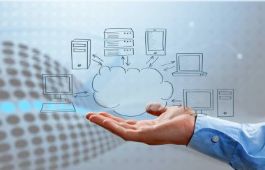 El ele tutuşan bilgisayar simgelerinin dijital bileşimi