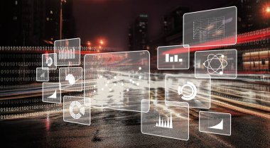 Sanal ekranda iş simgelerinin ve sembollerinin dijital bileşimi