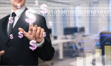 Sanal ekran dokunaklı işadamı  