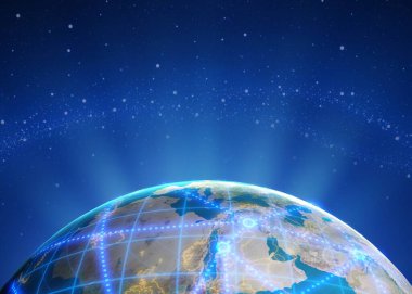 dünya küresi ile dijital arkaplanı sabitle 