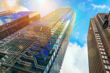 Arka planda modern ofis binaları