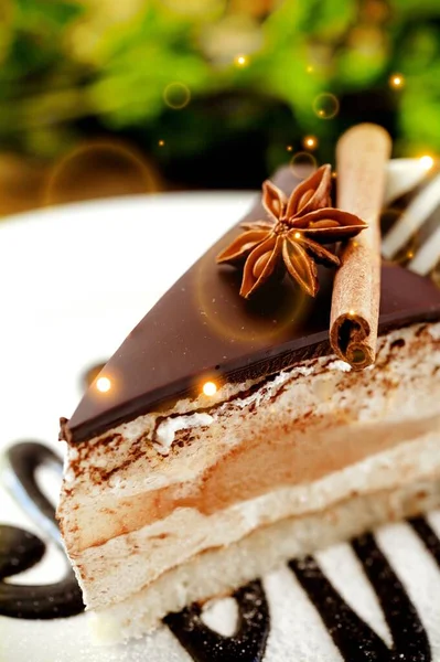Piece Chocolate Cake Background — Stock Photo, Image