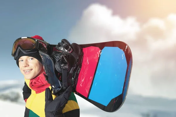 Portret Van Een Jonge Vrouw Winterkleding Met Snowboard — Stockfoto