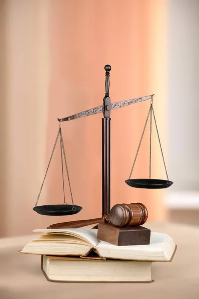 Law Justice Concept Wooden Gavel Scales Brown Background — Stock Photo, Image