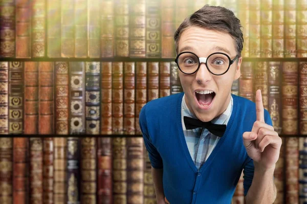 Geeky Hipster Bril Bibliotheek — Stockfoto