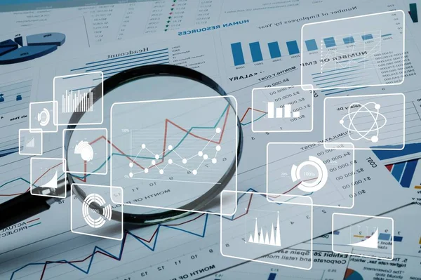 Informe Financiero Gráficos Sobre Fondo Tabla Primer Plano — Foto de Stock