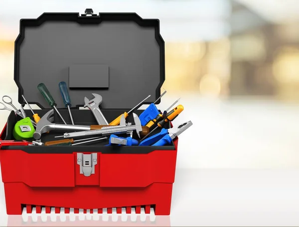 Caja Herramientas Con Herramientas Mesa — Foto de Stock