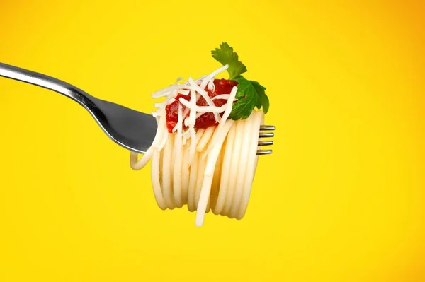 Makaron Spaghetti Widelec Jasnym Tle — Zdjęcie stockowe