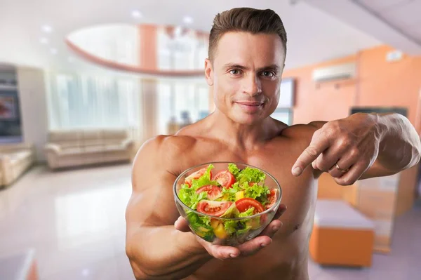 Joven Con Comida Saludable Cocina — Foto de Stock