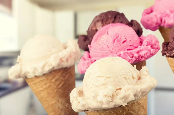 Various Ice Cream Balls Cones — Stock Photo, Image