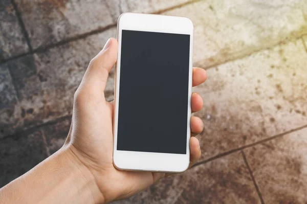 Smartphone Mano Con Pantalla Blanco — Foto de Stock