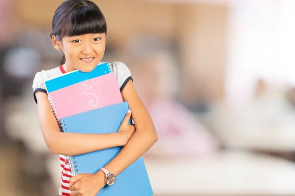 Portrait Cute Little Asian Girl Notebooks — Stock Photo, Image