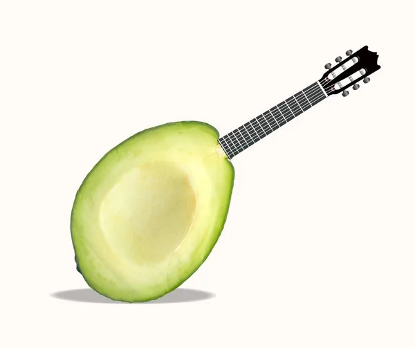 Avokado Nun Yarısından Yapılmış Gitarın Komik Görüntüsü — Stok fotoğraf