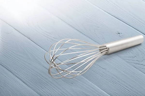 Whisk Baking Wooden Background — Stock Photo, Image