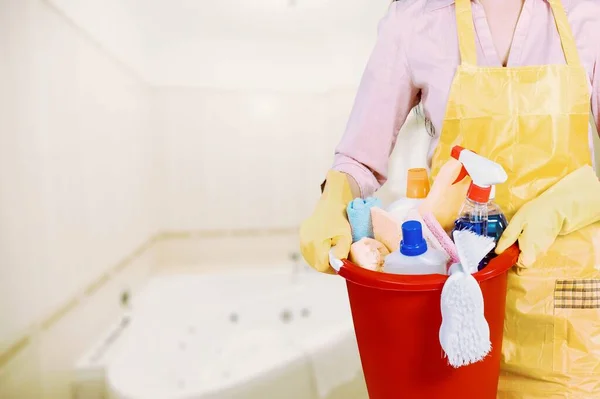 Woman Cleaner Equipment Isolated Background — Stock Photo, Image