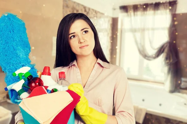 Woman Cleaner Equipment Isolated Background — Stock Photo, Image