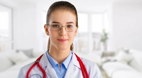 Femme Médecin Avec Stéthoscope Sur Fond — Photo