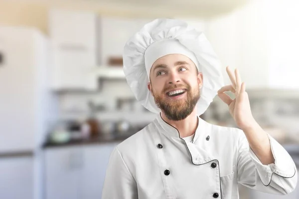 Retrato Guapo Chef Uniforme Cocina —  Fotos de Stock