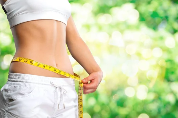 Young Woman Measure Tape Measuring Her Waist — Stock Photo, Image