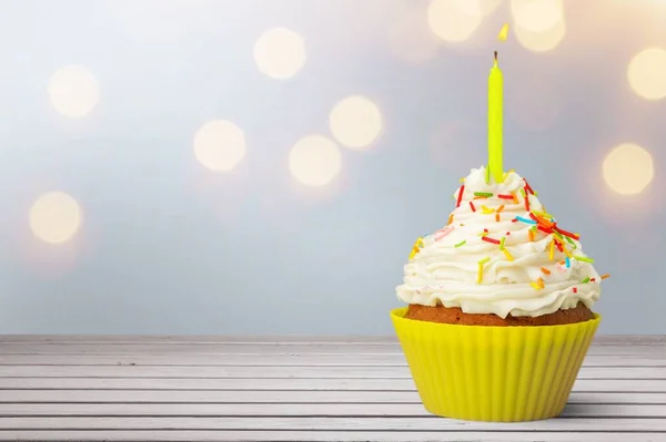 Birthday Cupcake Candle Sweet Dessert — Stock Photo, Image